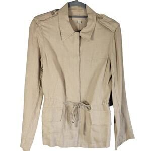 Comptoir des Cotonniers Women's Small Khaki Linen Field Jacket Drawstring 36